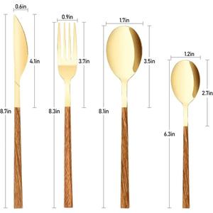 Ensemble de couverts en or de style japonais avec manches en bois, sans BPA, sans danger pour les aliments, idéal pour les restaurants, couverts de luxe. - Product Image 1