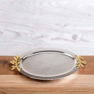 Eco-Friendly Stainless Steel Chocolate Dessert <b>Serving</b> <b>Tray</b> with <b>Gold</b> Handle - Product Image 3