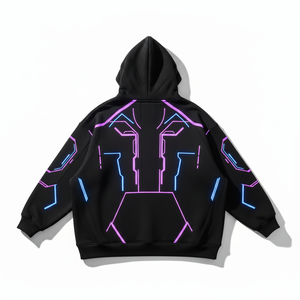 Sudadera con Capucha Negra para Hombre, Estilo Urbano, Tejida, con Estampado Geométrico Luminoso, para Otoño - Product Image 4