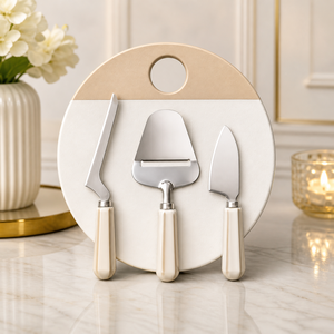 Premium Cheese <b>Board</b> <b>Set</b> Round Marble Design Stainless Steel Knives Ergonomic Grip Durable Elegant Serving Display - Product Image 1