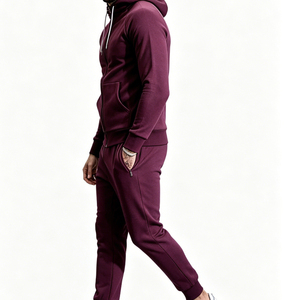 Ensemble de survêtement décontracté en molleton uni pour homme, coupe classique, avec sweat à capuche zippé et pantalon de jogging à cordon de serrage, idéal pour la course et les voyages - Product Image 2