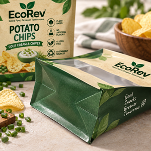 Sachet Doypack à fond plat avec fenêtre transparente et bec verseur, qualité alimentaire, pour l'emballage de chips, frites, café et autres aliments - Product Image 3