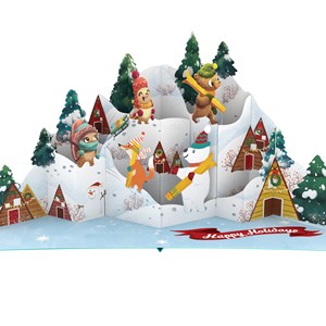 Tarjeta 3D Pop-up de Animales del Bosque en la Nieve de Invierno con Sobre, Tarjetas de Felicitación Navideñas Hechas a Mano de Papel - Product Image 1
