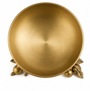 Bol rond vintage en laiton avec pieds en forme de branche de fruit, plat décoratif en métal pour la table de la maison - Product Image 2