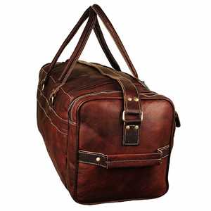Sac de voyage en cuir véritable pour homme, forme baril, avec bandoulière, fermeture éclair, style classique, marron, durable - Product Image 3