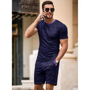 Custom Men's Summer Lounge <b>Sets</b> Breathable <b>Short</b> Sleeve <b>T</b>-<b>Shirts</b> and <b>Shorts</b> with Printed Pattern Matching Loungewear - Product Image 5