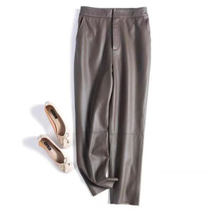 <b>Women's</b> <b>Black</b> PU Leather Look Flat Front High Waist Slim Fit Skinny Butt Lifting Stonewashed <b>Trousers</b> - Product Image 5
