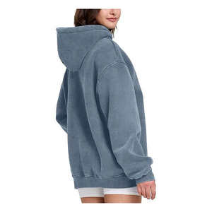 Sudadera con capucha unisex de poliéster y algodón personalizada, lavada al ácido, de felpa francesa, estilo vintage, extragrande, de invierno, de peso pesado, corte holgado, color piedra. - Product Image 4