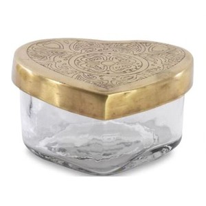 Caja de joyería vintage de cristal con tapa, diseño de corazón dorado, organizador de exhibición de joyas para decoración de mesa - Product Image 1