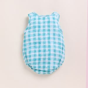Premium Quality Organic <b>Muslin</b> Bubble Romper Teal Checks Print <b>Baby</b> Clothing - Product Image 2