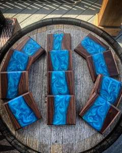 Juego de posavasos de resina de calidad PROTECT con efecto océano decorativo cuadrado redondo posavasos de resina de madera epoxi de Craftsy Home - Product Image 2