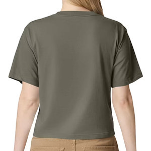 Women's <b>Crop</b> T-Shirt Solid Color Short Sleeve O-Neck Loose Fit Casual Summer <b>Top</b> 100% Cotton Jersey Cropped Tee Shirt - Product Image 5