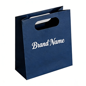 Bolsas de regalo de papel kraft negro de lujo con logotipo personalizado, asa troquelada, embalaje para compras de productos de belleza - Product Image 2
