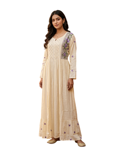 Kaftan moderne brodé pour femme, manches longues, longueur ras du sol, en rayonne, patchwork floral, ensemble en crêpe pour fête et mariage - Product Image 1