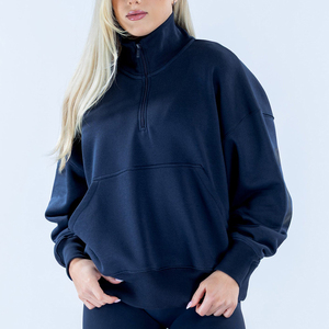 High Quality Ink Color Quarter Zip Women's Hoodie Ribbed Cuff And Hem Women's Hoodies Breathable Women' Hoodies - Product Image 1