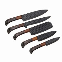 Ensemble de couteaux de chef en acier Damas, 5 pièces, manche en bois, ambidextre, finition satinée, couteaux à bord biseauté de haute qualité
