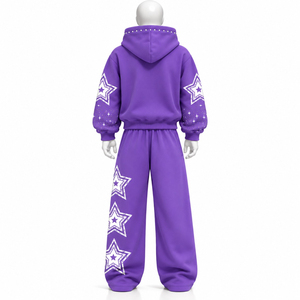 Wholesale Custom Oversized French Terry Fleece <b>Tracksuit</b> Set Zip Stand Collar Sweatshirt Straight Baggy Pants <b>Men</b> Streetwear - Product Image 6