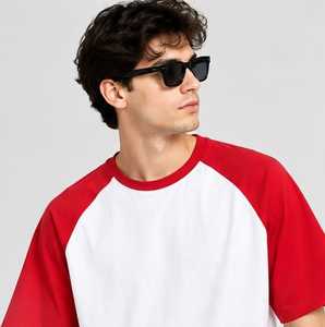 Camiseta de Hombre, Cuello Redondo, Manga Raglán Roja y Blanca, Casual, 100% Algodón, Corte Holgado, Color Sólido, Diseño Moderno, Secado Rápido - Product Image 1