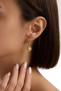 ต่างหูรูปดาวประดับทองคำพร้อมจี้หินสีแทนตรงกลาง - เครื่องประดับดาวเหนือสุดหรูสำหรับงานปาร์ตี้ - Product Image 2