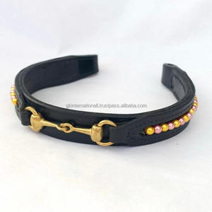 Beautiful Handmade Leather Horse Brow Band with Brass Snaffle in Centre & Multicolor <b>Beads</b> on Either Sides Custom Made Brow Band - Product Image 4