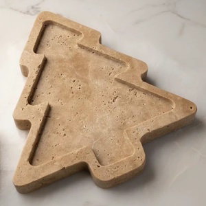 Plateau décoratif en pierre de travertin pour arbre de Noël, pour servir lors des fêtes, présentoir moderne et festif, décoration de maison élégante et saisonnière - Product Image 1