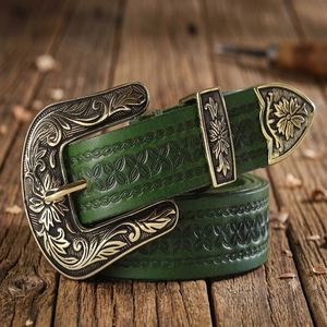 Ceintures en cuir véritable de vachette pour hommes, style western, spirales sculptées à la main, embossées, vintage - Product Image 6
