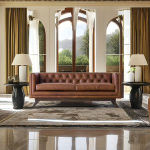 Blue Ocean Modern Tufted Genuine Leather Chesterfield Three Seat Modular Sectional Sofa Bed Accent Chair L-Shape Living Room - Product Image 2