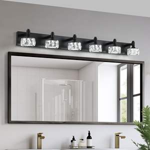 Modern 6-<b>Light</b> Matte Black LED Vanity <b>Light</b> Fixture Crystal Glass Shades Elegant Contemporary Home Decor <b>Wall</b> <b>Sconce</b> Bathrooms - Product Image 2