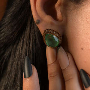 Pendientes de Novia Tradicionales con Zafiro Rosa, Diamantes Polki y Esmeralda, Conjunto Regal Gulabi Bagh Gajaah, Plata de Ley 925 para Mujer - Product Image 1