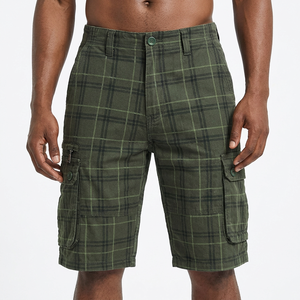 Shorts cargo à carreaux pour hommes, taille mi-haute, en toile respirante, décontractés, avec poches et fermeture boutonnée - Product Image 6