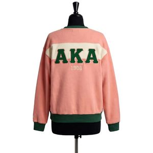 เสื้อสเวตเตอร์คอกลมสีชมพูผู้หญิง เสื้อพูลโอเวอร์กราฟิกคอสีเขียว แขนยาว แฟชั่นลำลอง เสื้อสไตล์อัลฟ่า - Product Image 1