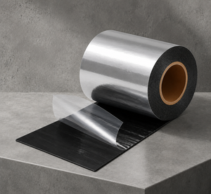 Bande d'étanchéité auto-adhésive en asphalte imperméable avec feuille supérieure en aluminium argenté pour l'étanchéité des toits résidentiels, des traverses de toit, des lucarnes et des gouttières - Product Image 1