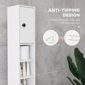 Armadio Alto Bianco per Bagno 180 cm Stretto con Ripiani Aperti, 2 Ante, Salvaspazio, Ripiani Regolabili per Ospedali - Product Image 5