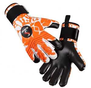 White And Orange Football Goalkeeper Gloves With Black Wrist <b>Strap</b> Pu Leather Non Slip Finger Protection Unisex - Product Image 1