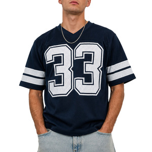 Maillot de football américain personnalisé à séchage rapide en tissu mesh, coupe ample, col rond, respirant, streetwear, tee-shirt de sport, imprimé numéro vintage - Product Image 2