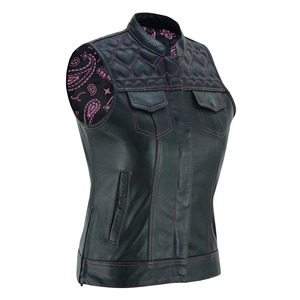 Chaqueta de Motocicleta para Mujer, de Cuero Genuino y Lona Ecológica, con Cuello Alto, Diseño Acolchado, Cierre de Cremallera, Ropa de Abrigo para Otoño - Product Image 4