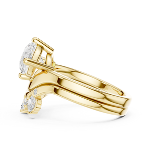 Anillo de diamante cultivado en laboratorio con corte pera de 2.5 CT con banda a juego, conjunto de dos anillos nupciales de oro de 10k/14k/18k, nuevo diseño para aniversario o boda. - Product Image 2