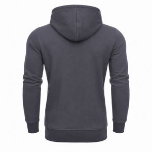 เสื้อฮู้ดผู้ชายแบบสวมหัว กระดุมสองแถว คอปก ผ้าฟลีซลำลอง มีฮู้ด - Product Image 3