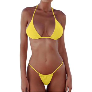 Conjunto de Bikini Amarillo para Mujer, Dos Piezas, Color Sólido, Spandex, Poliéster, Traje de Baño, Tanga, Ajuste Elástico, Estilo Regular, Tendencia - Product Image 1