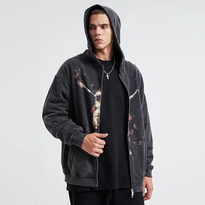 Sudadera con capucha y cremallera para hombre, oversize, de algodón polar, con diseño de crucifijo estampado, estilo urbano, impermeable, ecológica, resistente a ácidos, para invierno - Product Image 6
