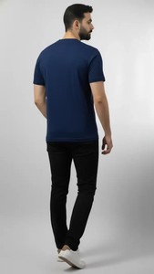 Camiseta de Manga Corta para Hombre, Cuello Redondo, Color Azul Marino, Corte Regular, Color Sólido, Estilo Casual, 100% Algodón Jersey, Teñido con Hilo, Peso Pesado - Product Image 4