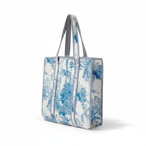 Bolso Tote Acolchado de Algodón, Bolso Tote Acolchado Indio para Mujer, Venta al por Mayor, Estampado a Mano, Azul, Selva, Safari - Product Image 1