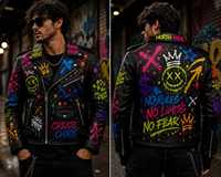 Blouson de moto en cuir style punk pour homme, enduit, coupe-vent, respirant, fermeture éclair, col montant, pour l'automne