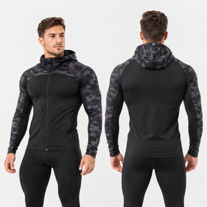 <b>Men</b> <b>Camo</b> Printed Hooded Jacket Slim Fit Yoga Training Zipper <b>Hoodie</b> Long Sleeve Compression Jacket <b>Men</b> Full Zipper Gym Jacket - Product Image 1