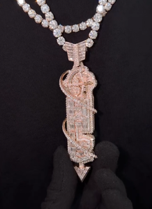 Colgante de oro rosa con diamantes de laboratorio para hombre, estilo hip hop, con diamantes talla baguette y redondos, amuleto de joyería para fiestas. - Product Image 2