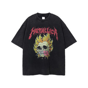 เสื้อยืดโอเวอร์ไซส์สีดำสำหรับผู้ชาย พิมพ์ลายหัวกะโหลก คอกลม ทรงปกติ ผ้าฝ้ายเจอร์ซีย์ 100% สไตล์พังก์ - Product Image 4
