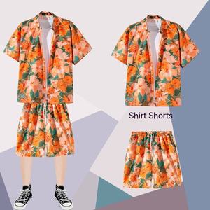 Ensemble de plage décontracté pour homme, vêtements d'été fins et amples, shorts à imprimé floral numérique, ensemble de plage hawaïen en polyester tricoté - Product Image 6