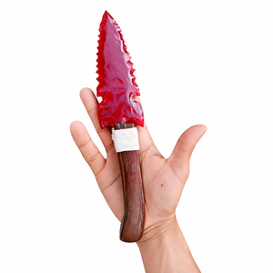 มีดแกะสลักหินออบซิเดียนสีแดงทำมือพร้อมสายคล้องมือ งานฝีมือสไตล์ชนเผ่าแท้ 100% ของสะสมสำหรับตั้งโชว์ - Product Image 5