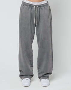 Custom French Terry Vintage Light Grey Flared Pants For Men Eco-friendly Quick Dry Wide Leg Baggy <b>Stacked</b> Sweatpants Cozy Pants - Product Image 2