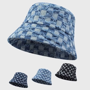 Sombrero de Pescador a Cuadros de Mezclilla Azul Desgastado de Diseñador de Moda al por Mayor para Hombres y Mujeres - Product Image 1
